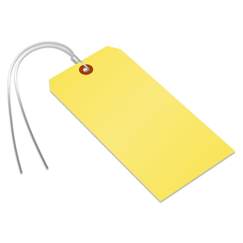 SmartSign Blank Yellow Tag with Wire | 6 1/4" x 3 1/8" Size 8 Tear Proof Polypropylene, Pack of 25 - Image 1